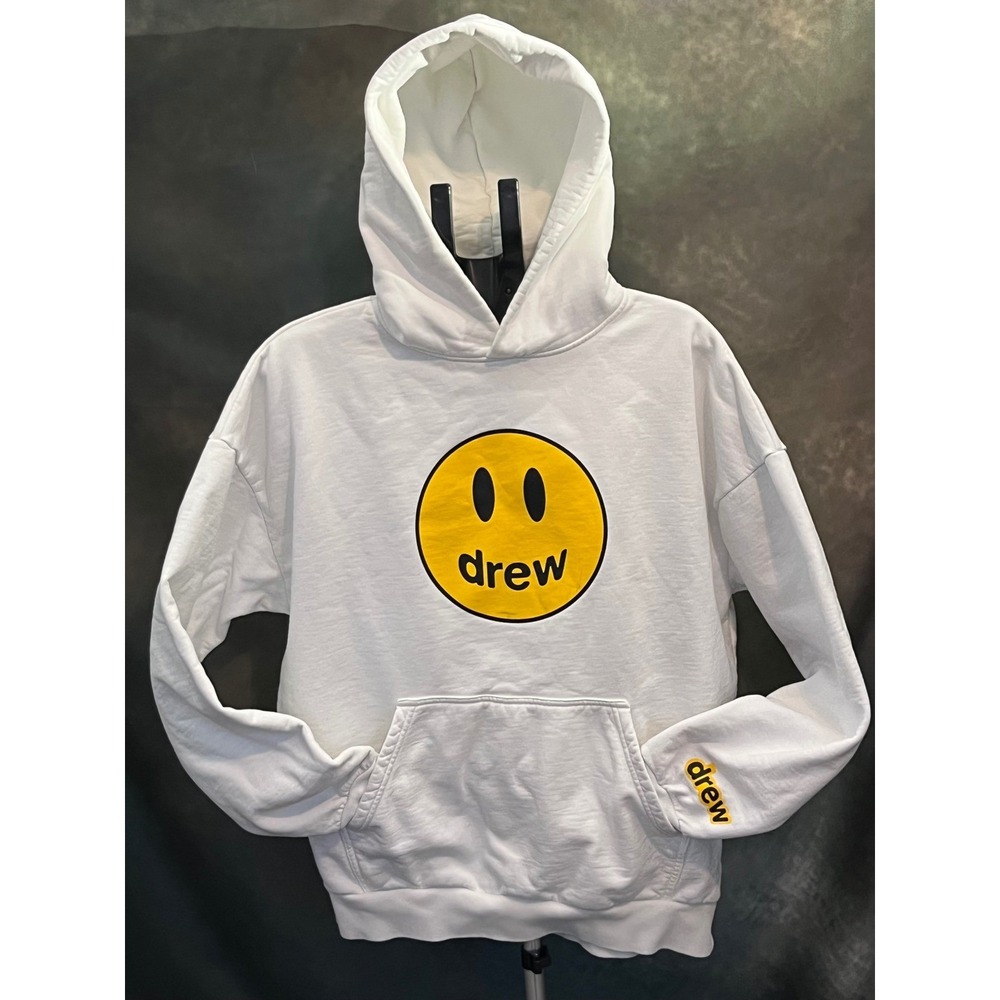 DREW HOUSE White Smiley Face Oversized Hoodie Mens Size Small Hood Cotton